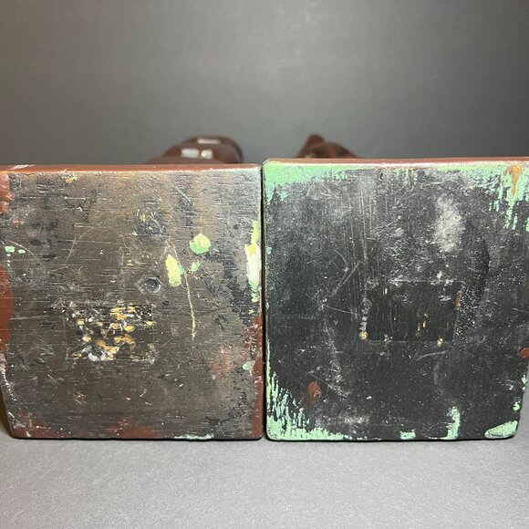 Vintage Set of 2 Hand Carved & Hand Painted Brown Wooden Elephant Totem Towers - Picture 12 of 12